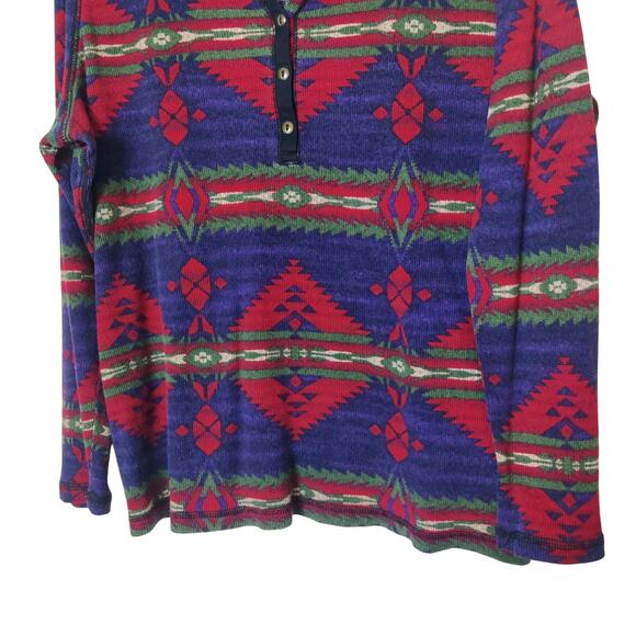 Chaps Ralph Lauren Y2K Southwestern Aztec Thermal Henley Shirt 1X Purple Red - Picture 4 of 10